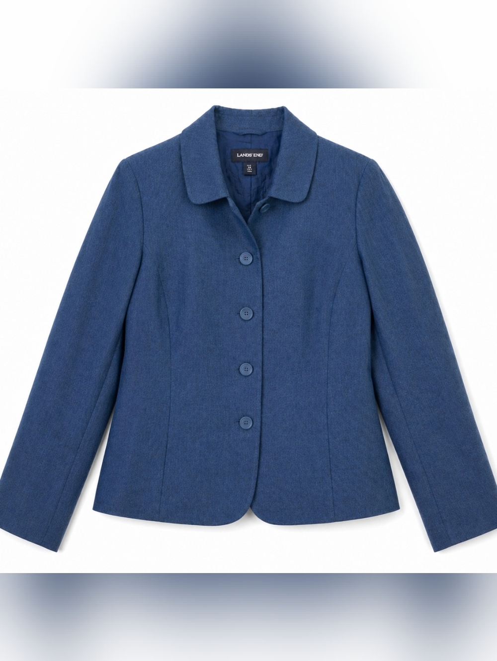 Lands’ End Linen Blend Blazer Size 16 Blue Tailored Jacket Career Classic